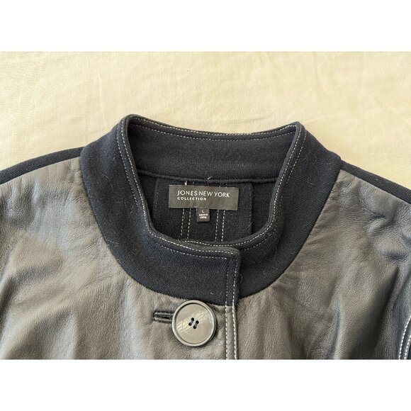 Jones New York Navy Leather/Knit Swing Coat, Large - Picture 3 of 6